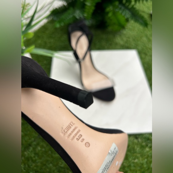 SCHUTZ black suede Ankle strap clear strap On top Sandal Size  6.5 womens - Picture 11 of 13